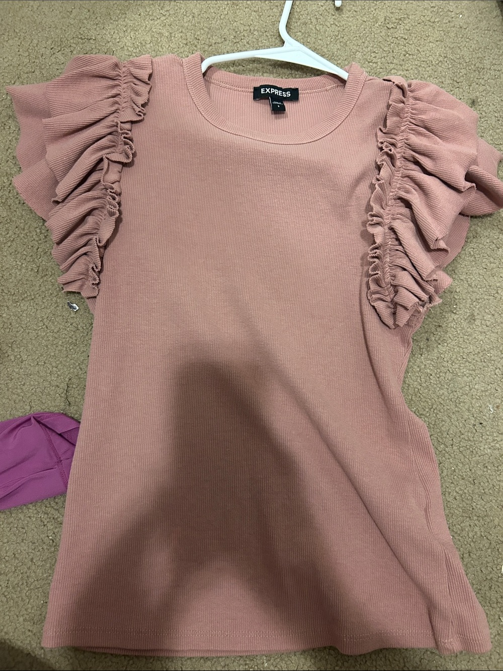 Express Women's Rose Dusty Pink Ruffle Sleeve Tank Top